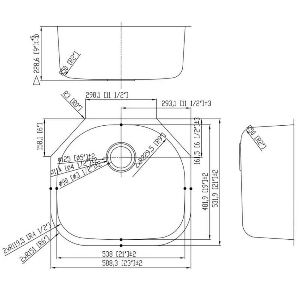 23 in. Undermount D-Shape Single Bowl 18 Gauge Stainless Steel Kitchen Sink - Hercitys