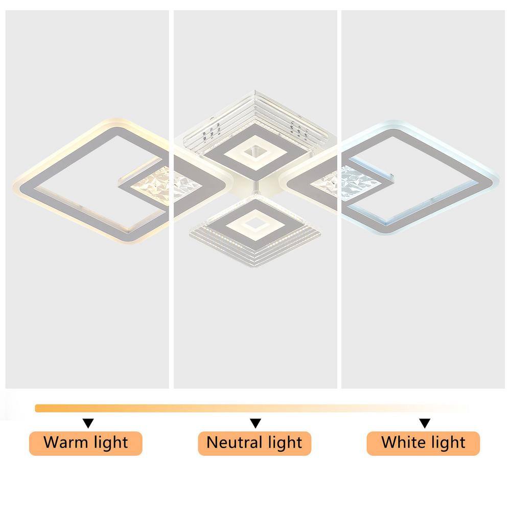 28.34 in. 1-Light White Modern Geometric Design Dimmable Selectable LED Semi-Flush Mount Ceiling Light with Remote - Hercitys