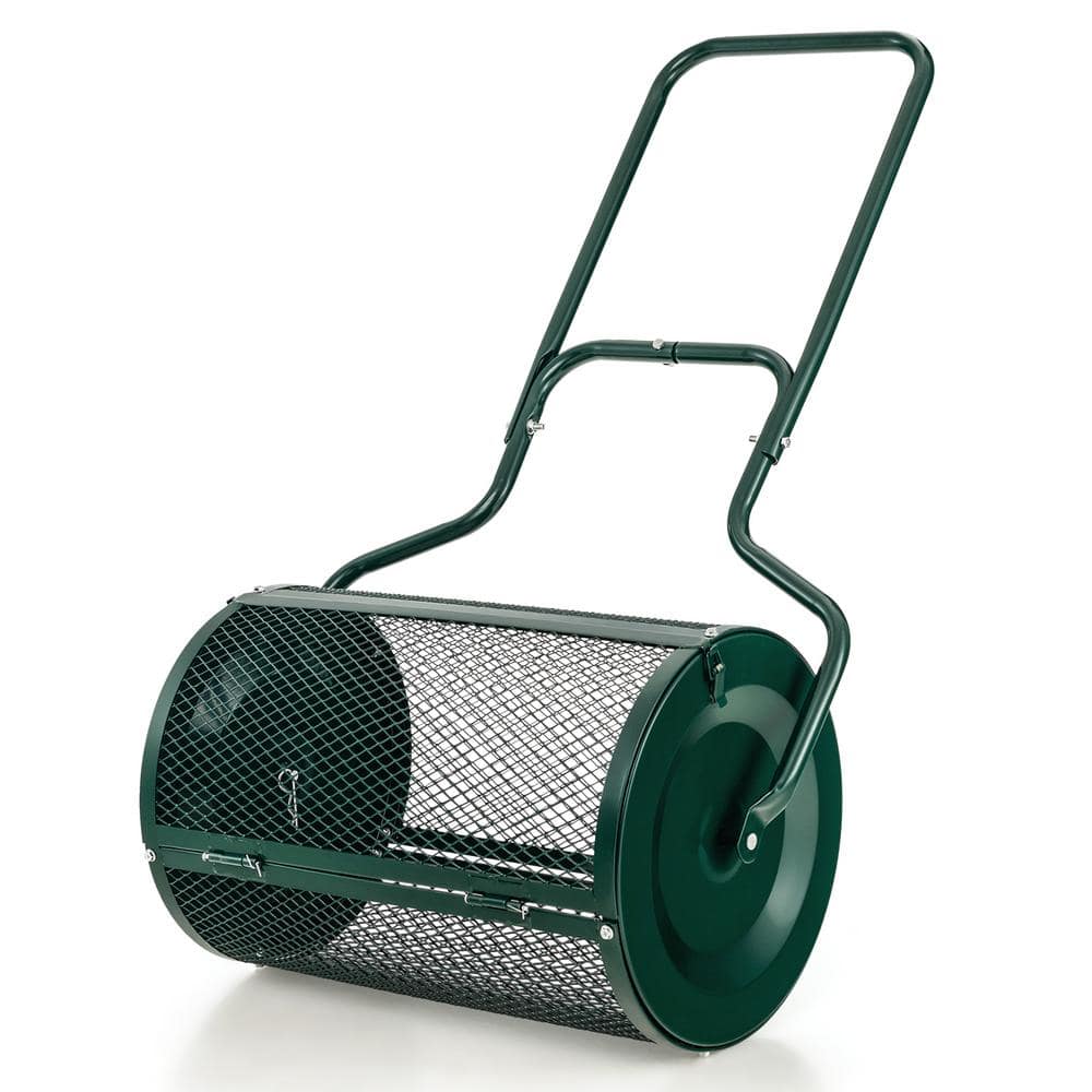 24 in. 2.7 cu. ft. Capacity Handheld Metal Mesh Peat Moss Spreader with Upgrade Side Latches and U-Shape Handle in Green - Hercitys
