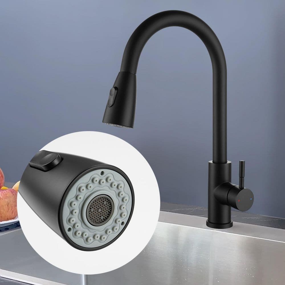 15.67 in Single Handle 360° Spout Swivel Pull Out Sprayer Kitchen Faucet in Stainless Steel in Matte Black - Hercitys
