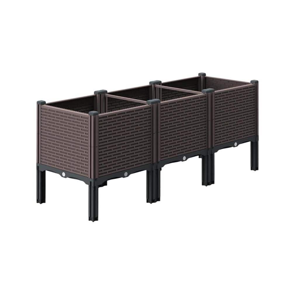 47 in. L x 15 in. W x 19 in. H Raised Garden Bed with Drain Outlet, Brown Polypropylene Planter Box - Hercitys