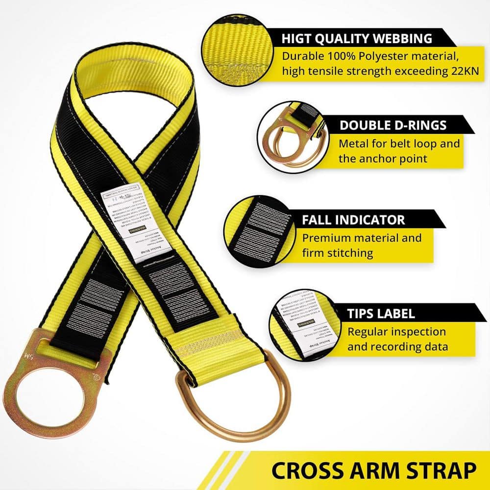 3′ 4′ 6′ Safety Strap Fall Protection Cross Arm Strap Lanyard with D Ring for Harness Anchorage Lifeline Retractable - Hercitys