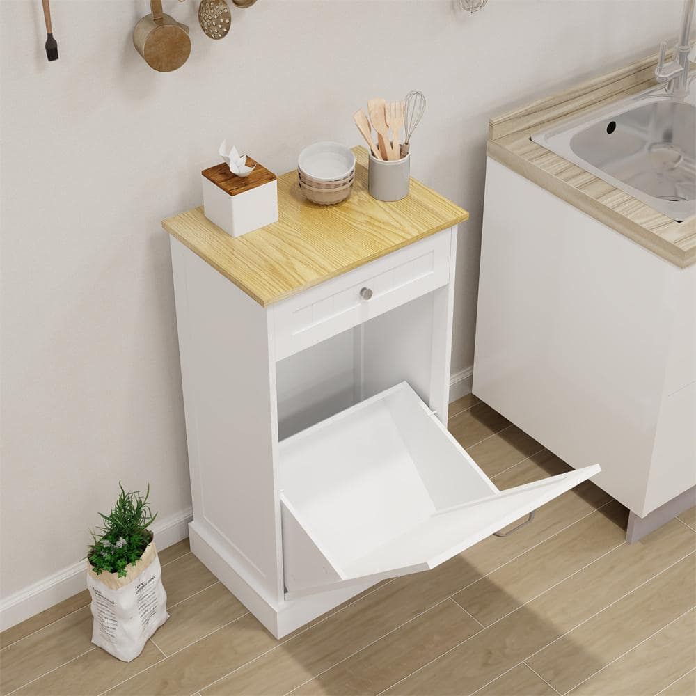 13.78 in. D x 19.69 in. W x 35.43 in. H Tilt-Out Kitchen Trash Cabinet with Drawer, Ready to Assemble, White - Hercitys