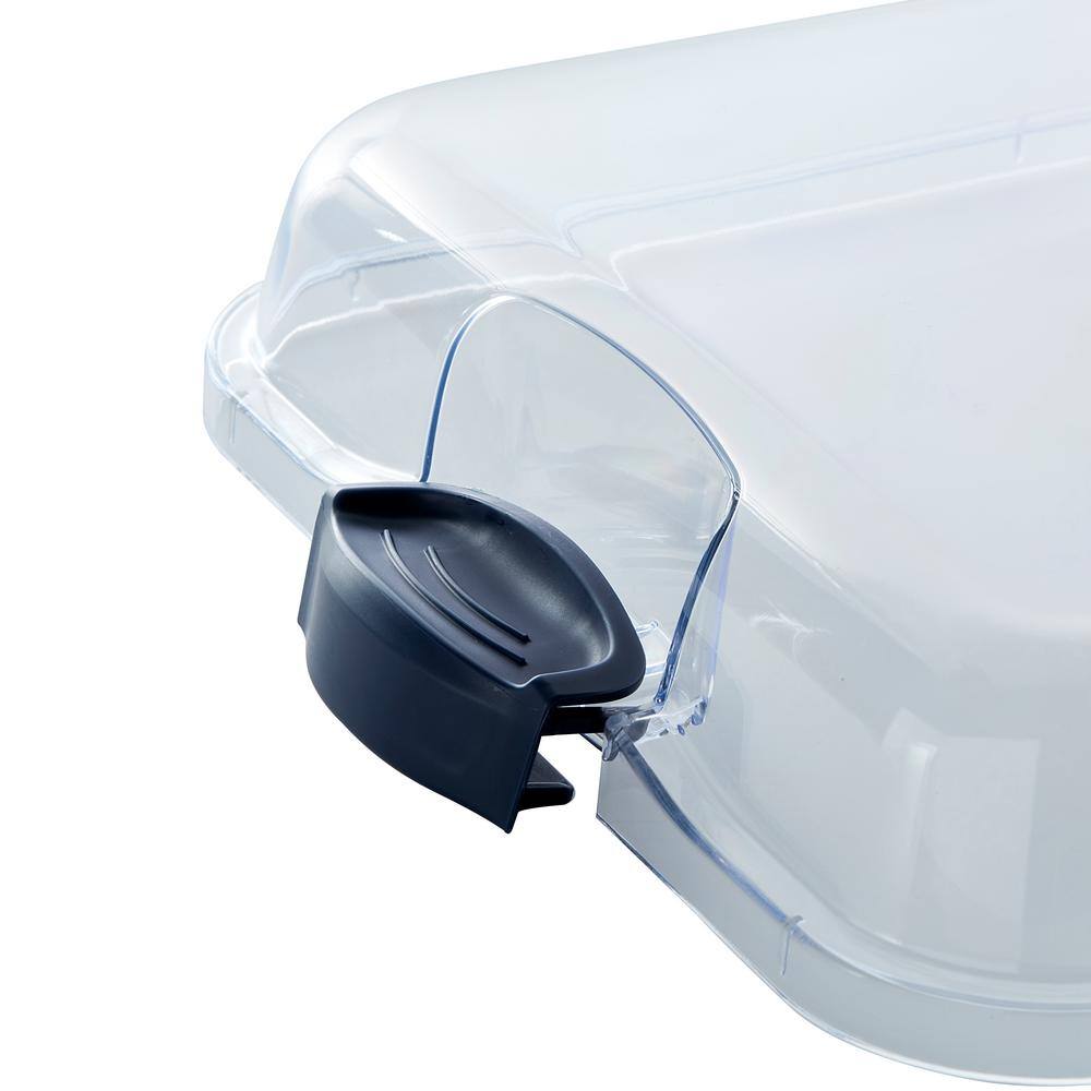 11inLx14in.Wx2.9in.H Build-A-Board Bamboo Cutting Board w/Built-in Compartments and Clear Locking Lid w/Navy Handles - Hercitys