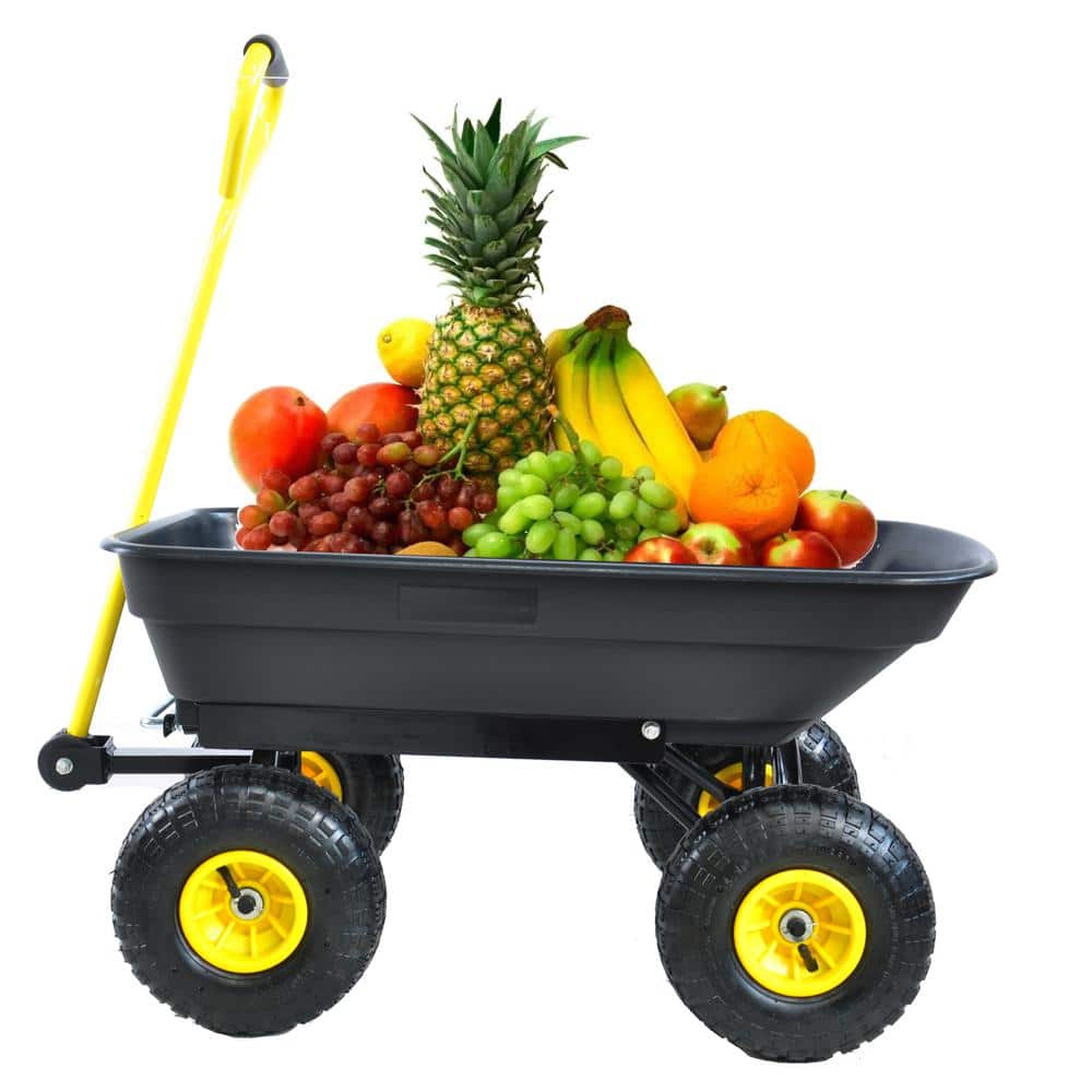 2 cu. ft. Folding Metal Garden Cart in Black with Pneumatic Tire - Hercitys