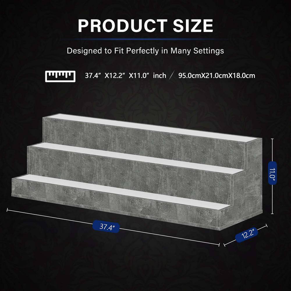 37.4 in. Wood LED Lighted 3-Tier Wine Glass Rack Bar Display Shelf with App and Remote Control, Gray - Hercitys