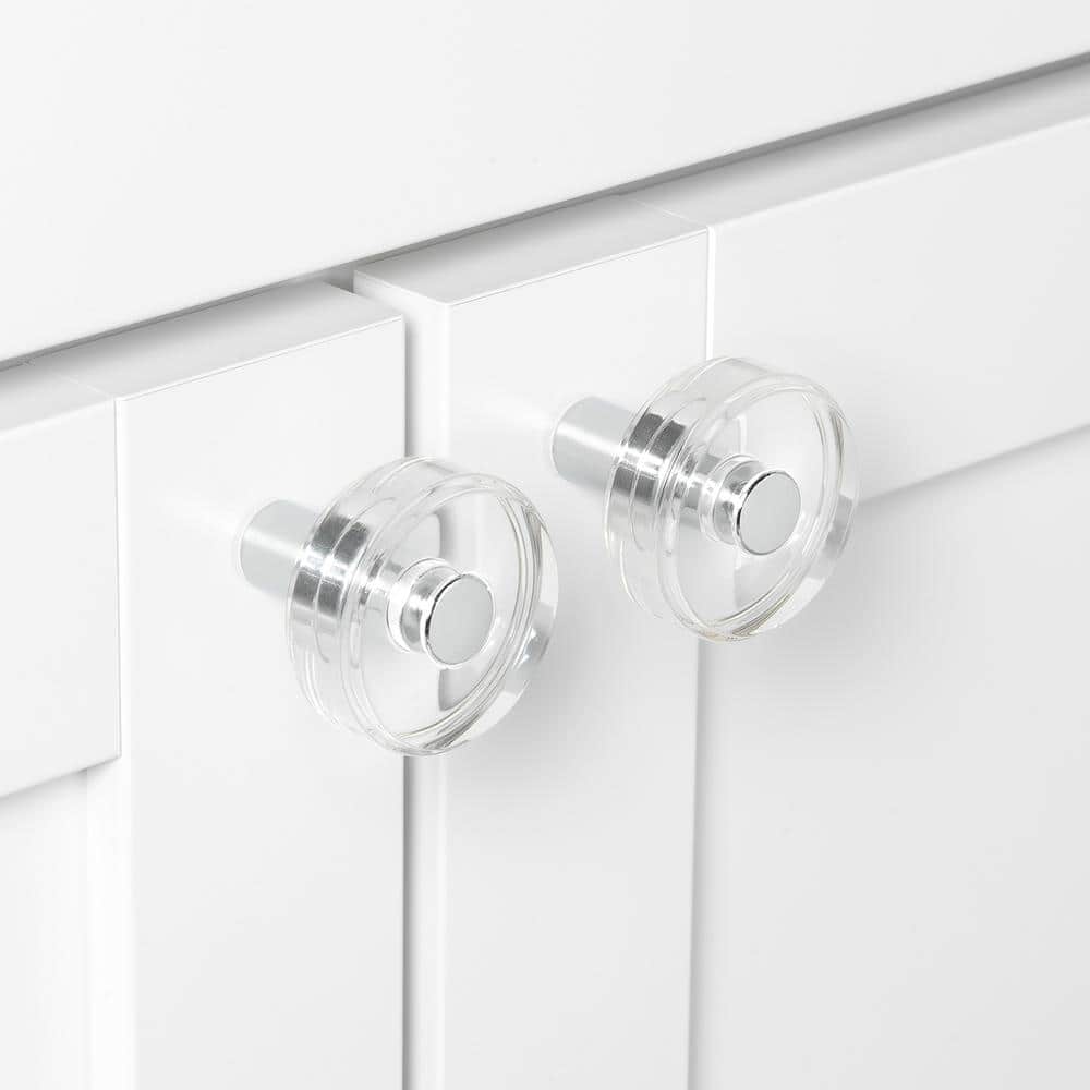 1-1/2 in. Polished Chrome Round Modern Crystal Acrylic Cabinet Knobs (10-Pack) - Hercitys