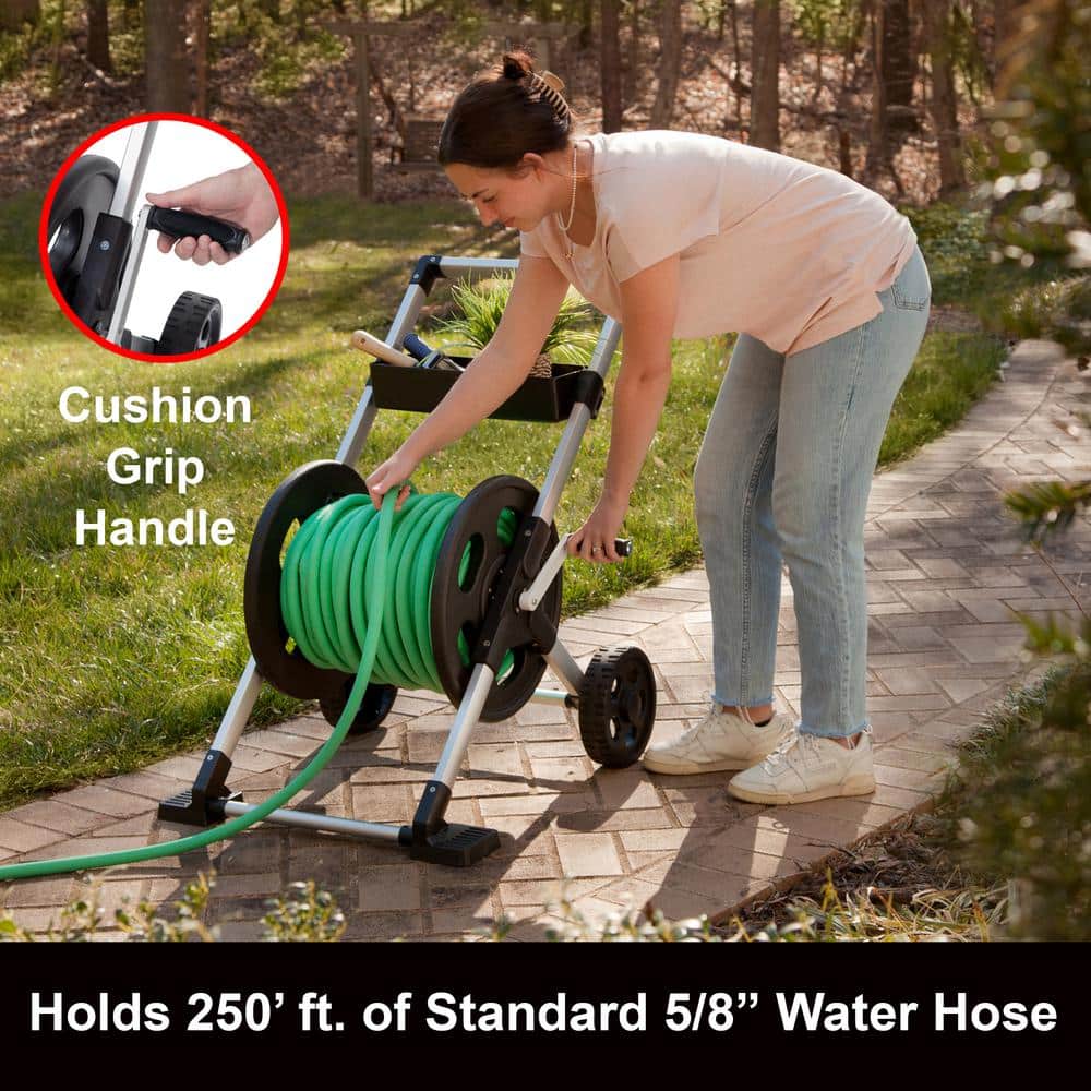 250 ft. Silver Aluminum 2 Wheel Hose Cart Garden Hose Reel - Hercitys