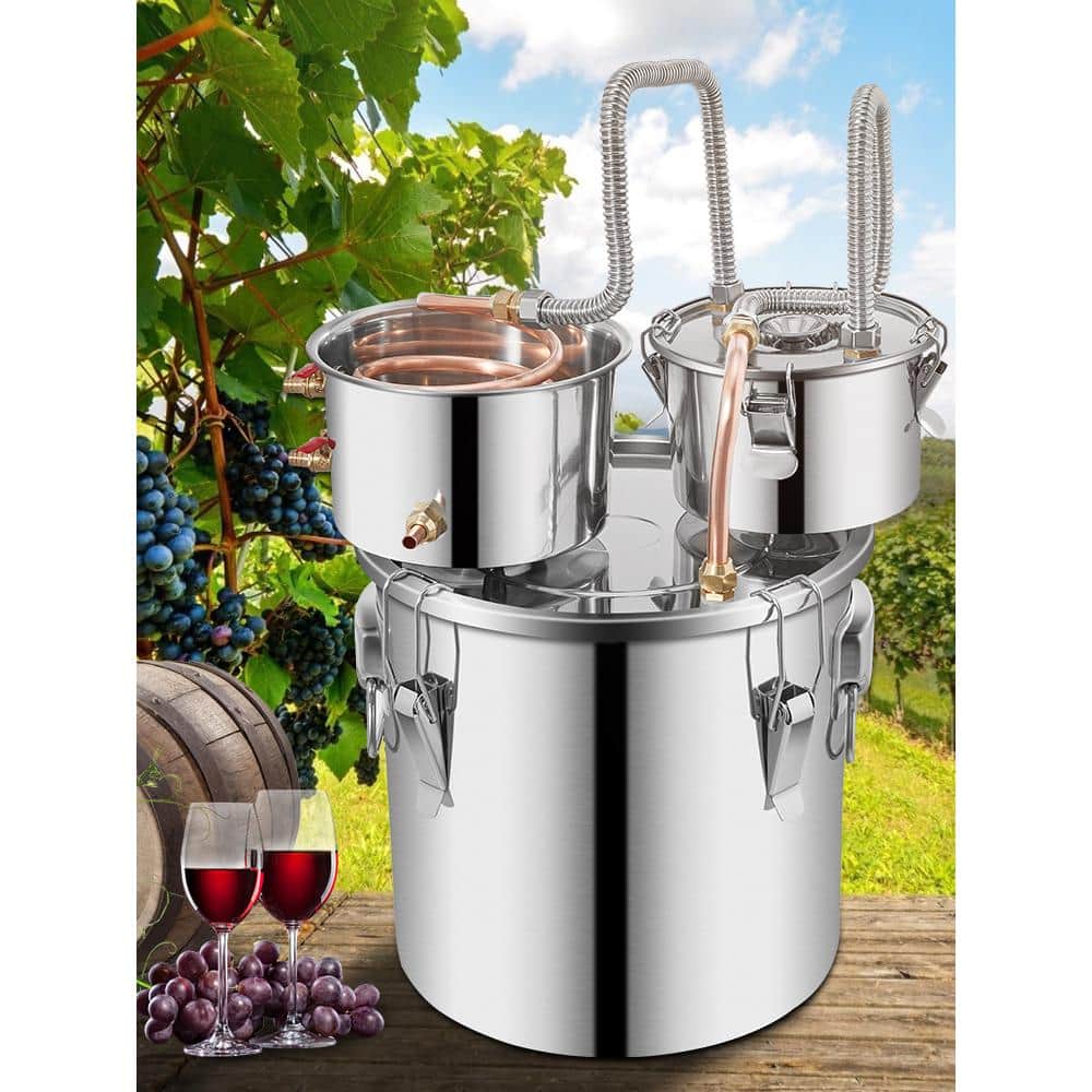 5 gal. Stainless Steel Alcohol Still with Copper Tube Built-in Thermometer and Water Pump Double Thumper Keg Brewing Kit - Hercitys