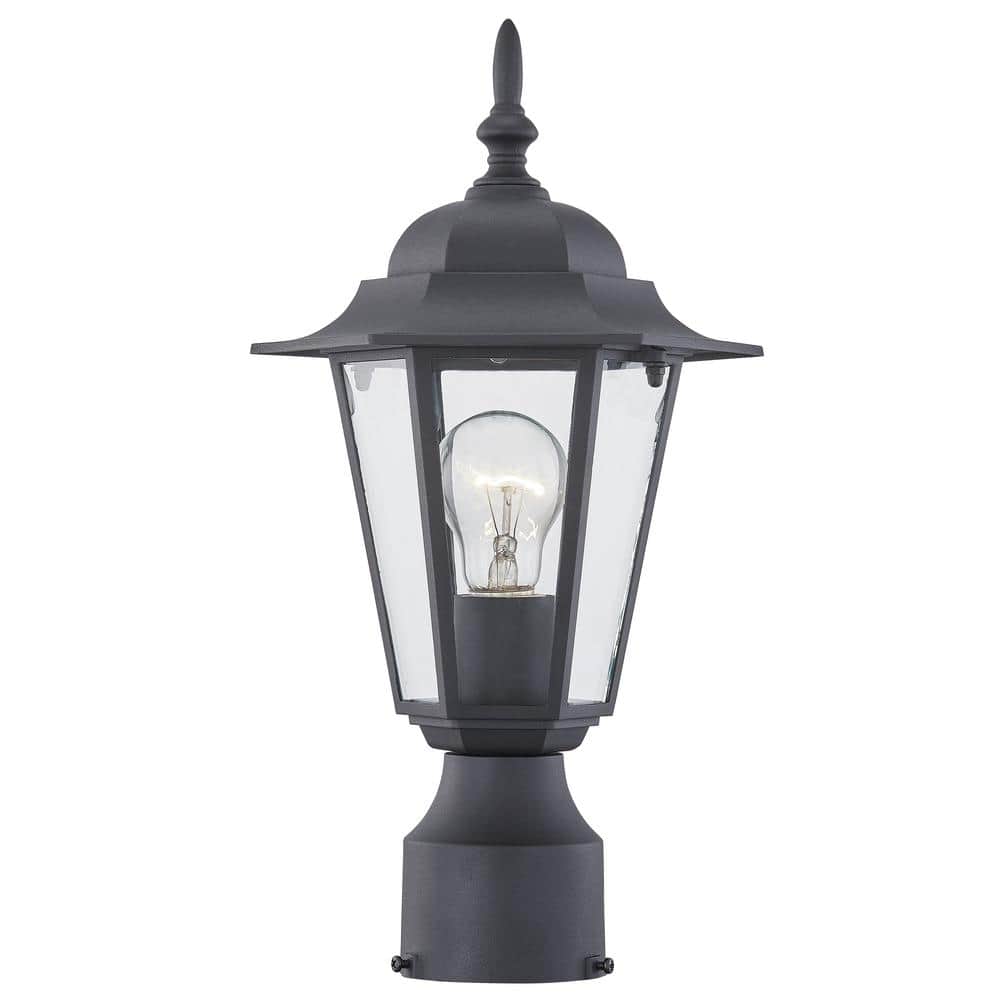 1-Light Textured Black Outdoor Post Lantern with Clear Glass - Hercitys