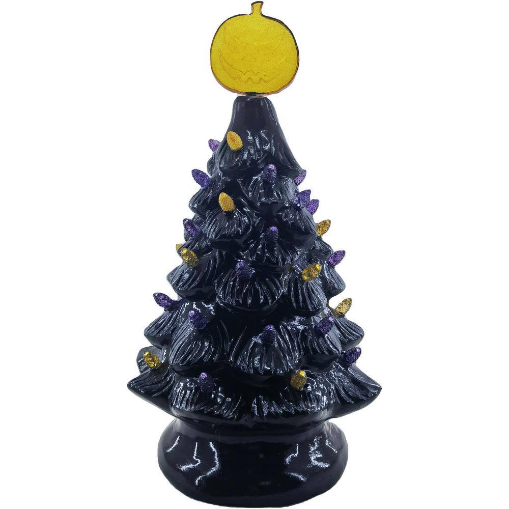 24 in. Prelit Halloween Retro Tree with Vintage Bulbs and Pumpkin Topper, Indoor Standing Decor - Hercitys