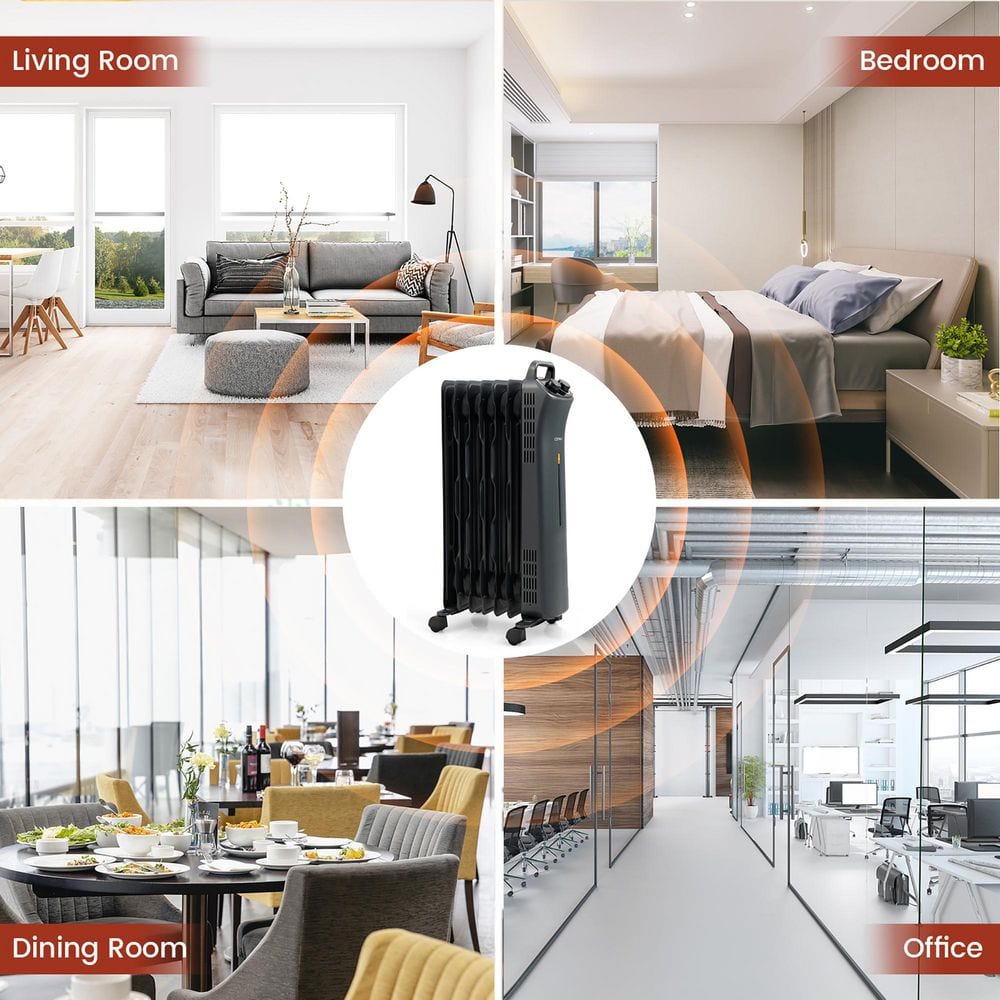 1500-Watt Electric Heater Oil Filled Space Heater with Adjustable Thermostat - Hercitys