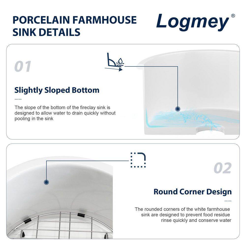 18 in. Undermount Single Bowl White Round Fireclay Kitchen Sink - Hercitys