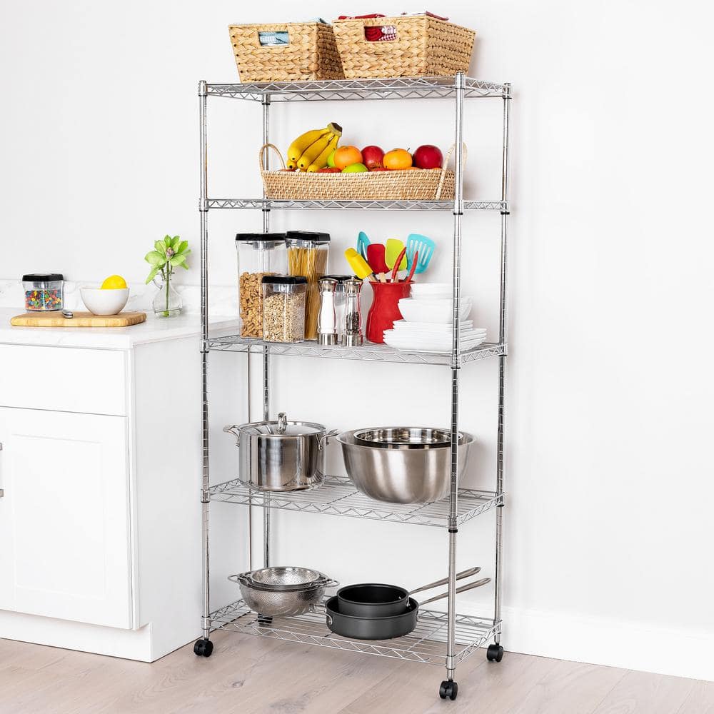 5-Tier Steel Wire Shelving System in Zinc (30 in. W x 14 in. D x 61.5 in. H) - Hercitys