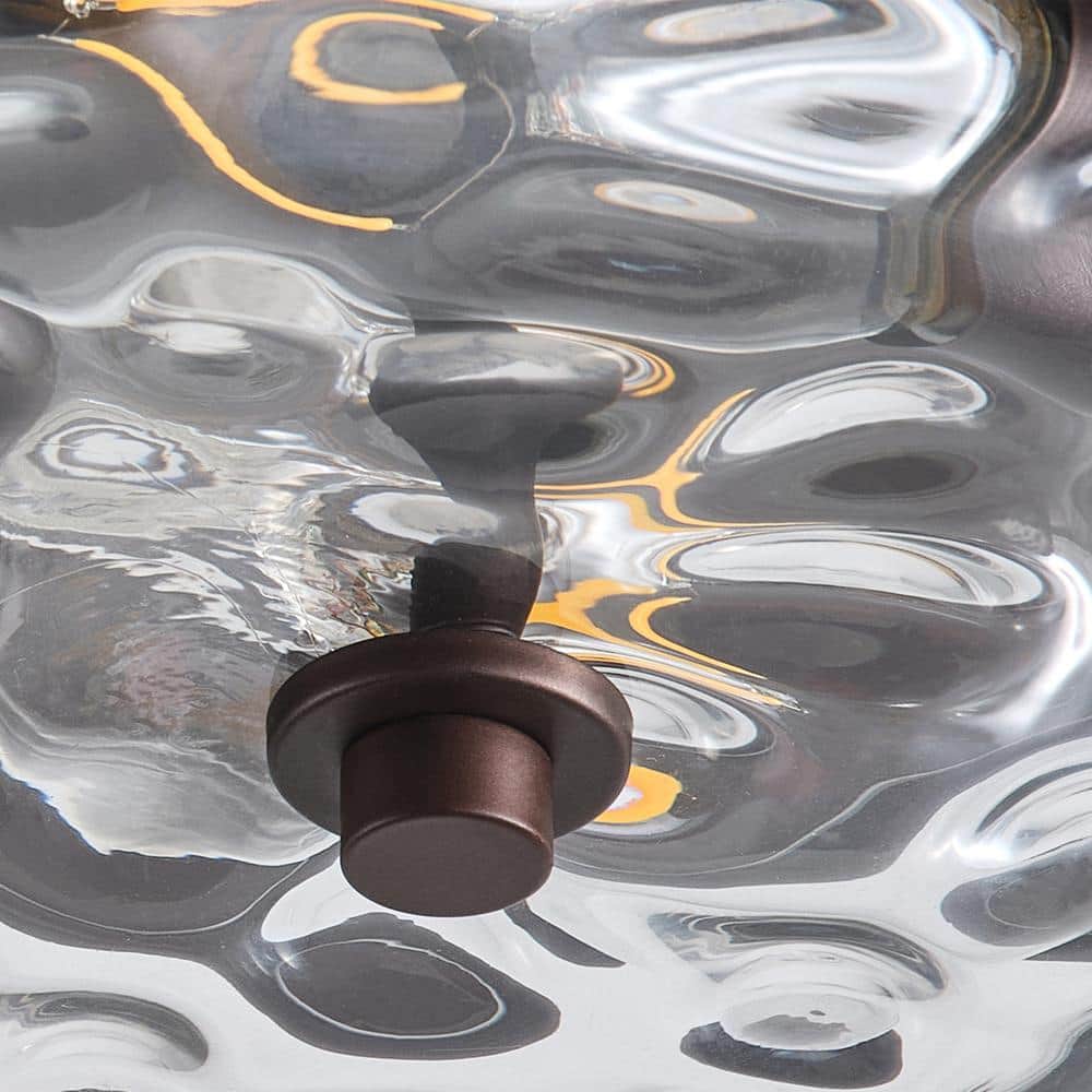 12.99 in. 2-Light Farmhouse Oil Rubbed Bronze Flush Mount Ceiling Light Fixture with Water Ripple Glass Shade - Hercitys