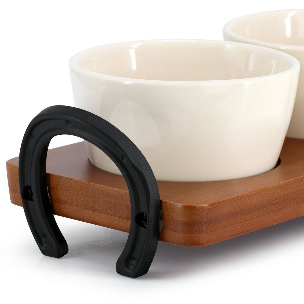 4-Piece 15 in. Bamboo Tray and Condiment Server Set in Golden Brown - Hercitys