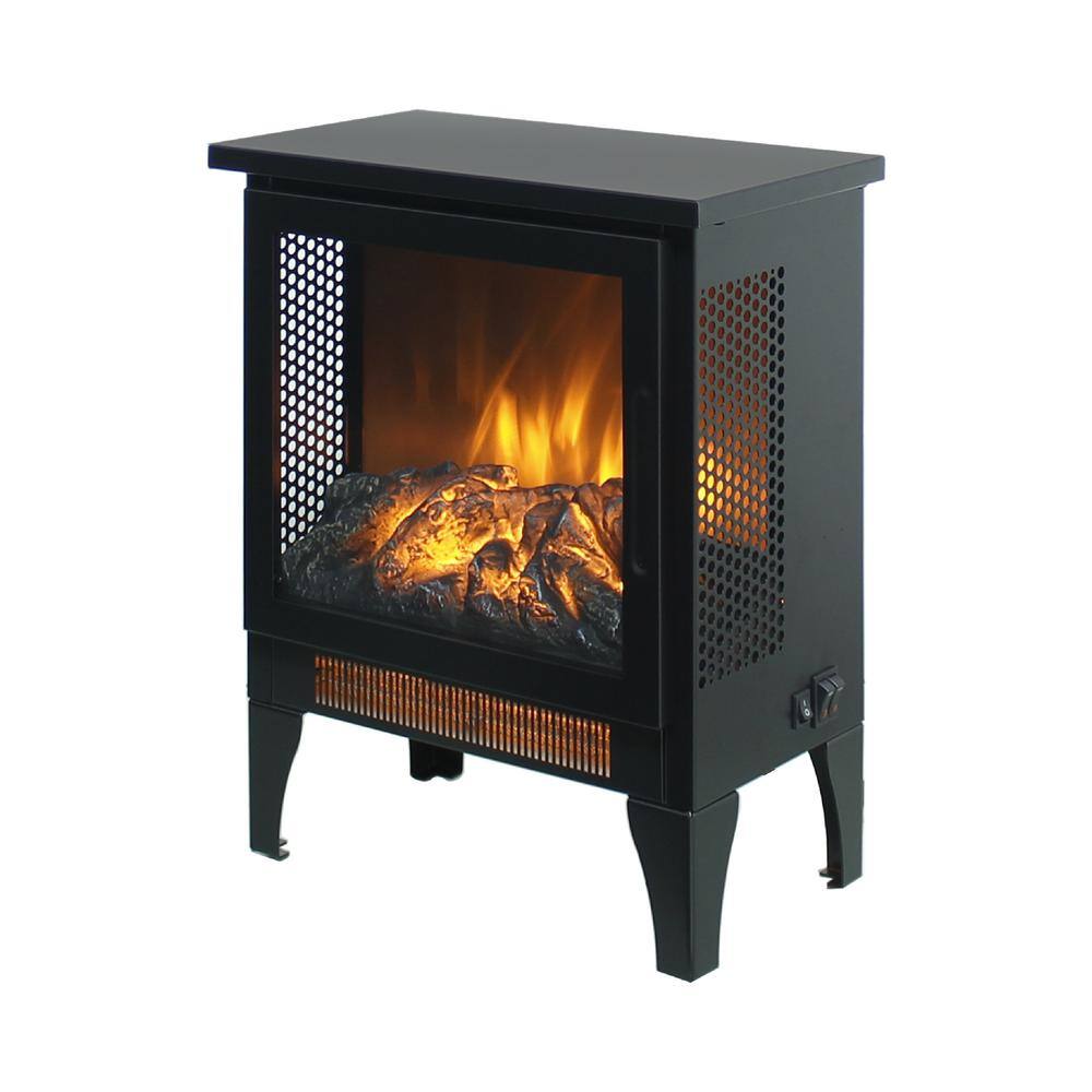 14.2 in. Freestanding Sheet Metal with Infrared Quartz Electric Fireplace with 3D Flame in Antique Black - Hercitys