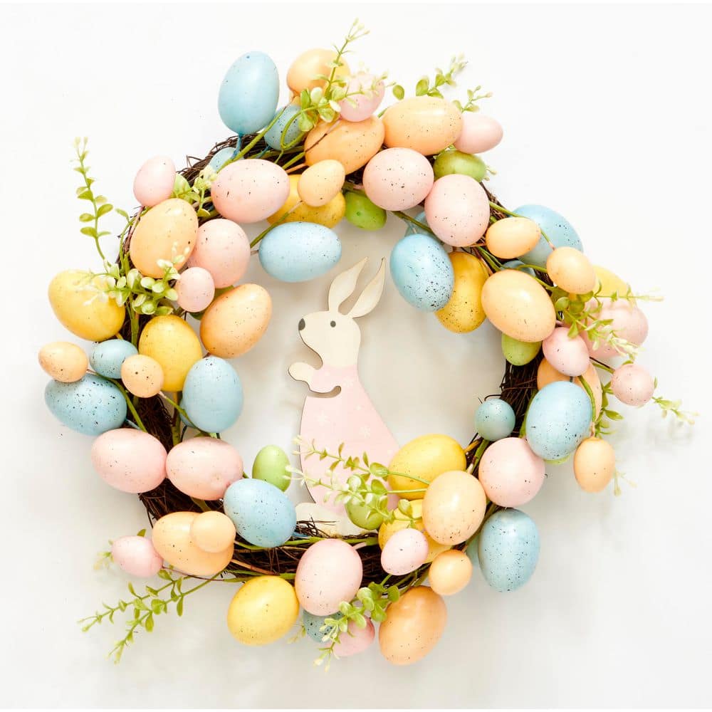 16 in Easter Eggs and Bunny Wreath on Natural Twig Base - Hercitys