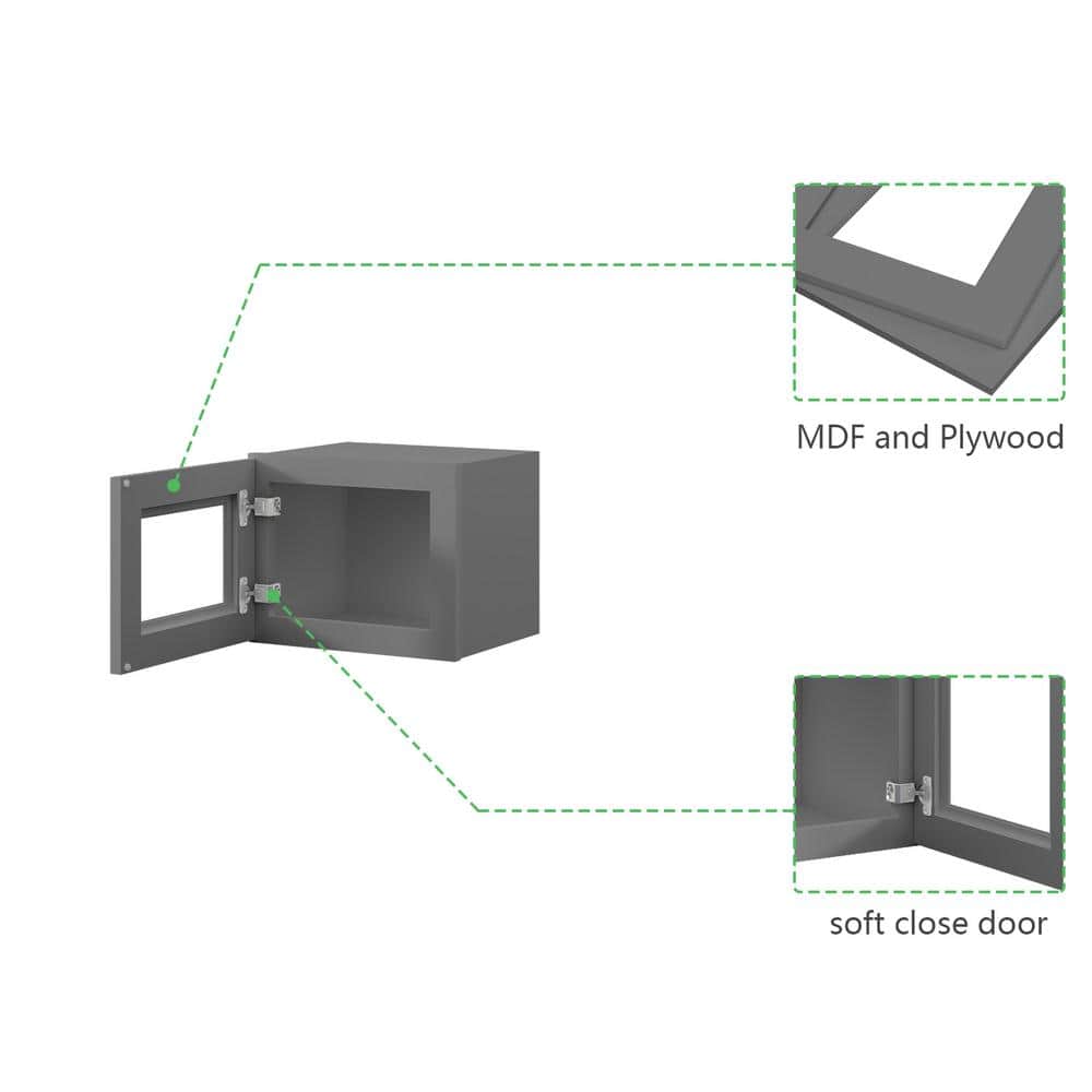15-in W x 12-in D x 12-in H in Shaker Grey Plywood Ready to Assemble Wall Cabinets without Glass - Hercitys