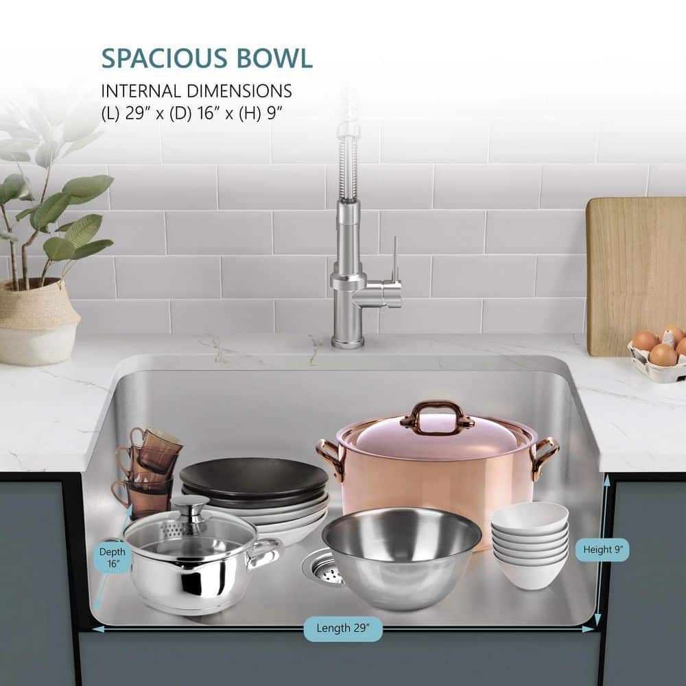 30 in. Undermount Single Bowl 18-Gauge Stainless Steel Kitchen Sink - Hercitys