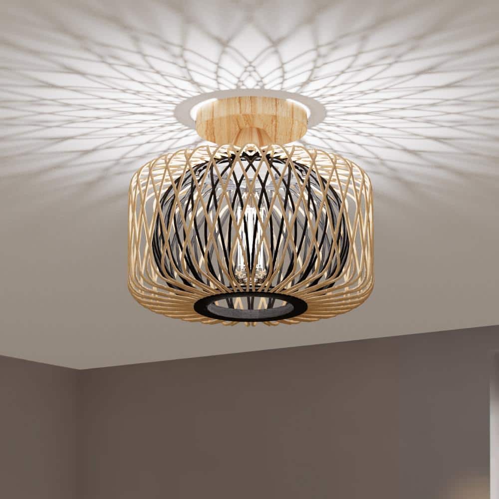 10.4 in. 1-Light Boho Bash Flush Mount with Handcrafted Bamboo Shade, Bulb Not Included, 1 Piece - Hercitys
