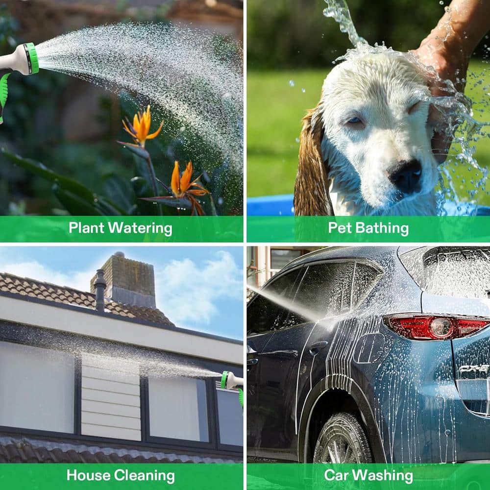 5/8 in. Dia. x 100 ft. Stainless Steel Water Hose with Brass Fittings and 10 Function Nozzle - Hercitys