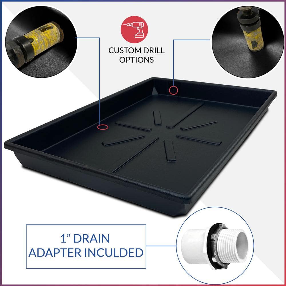 36 in. x 23 in. Heavy-Duty HDPE HVAC Condensate Drain Pan with Drain Hose Adapter - Hercitys