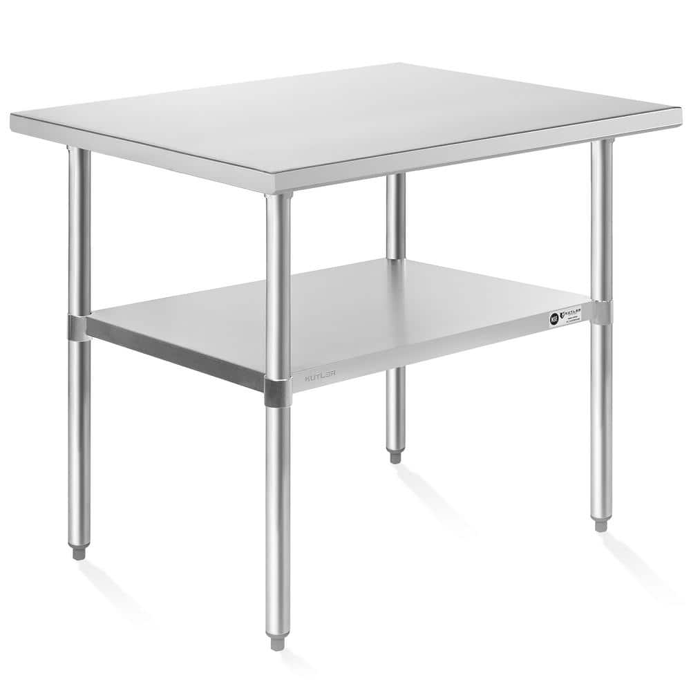 30 in. x 48 in. Stainless Steel Kitchen Prep Table with Bottom Shelf - Hercitys