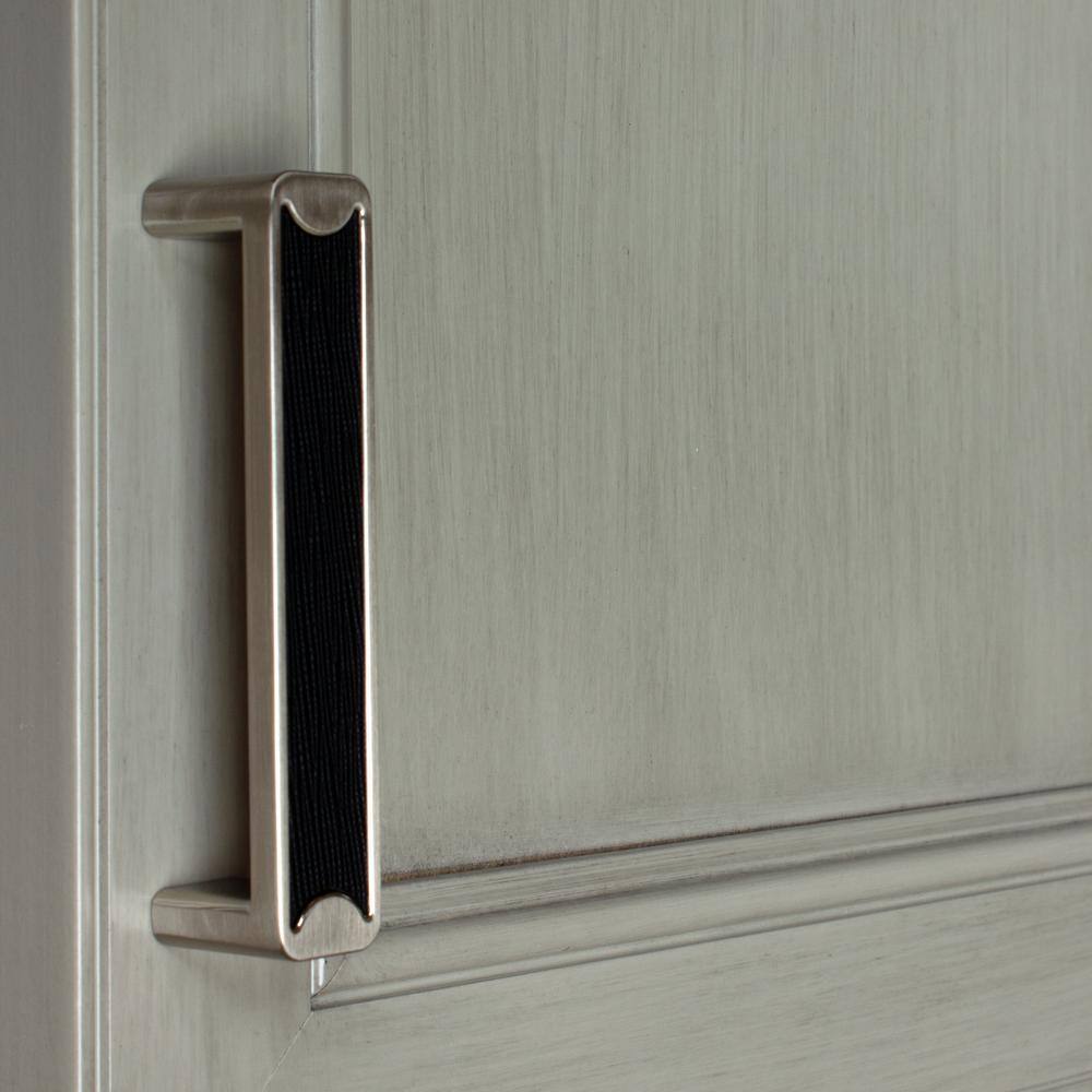 3-3/4 in. Center Satin Nickel Embossed Leather Strip Rectangle Cabinet Drawer Pulls (10-Pack) - Hercitys