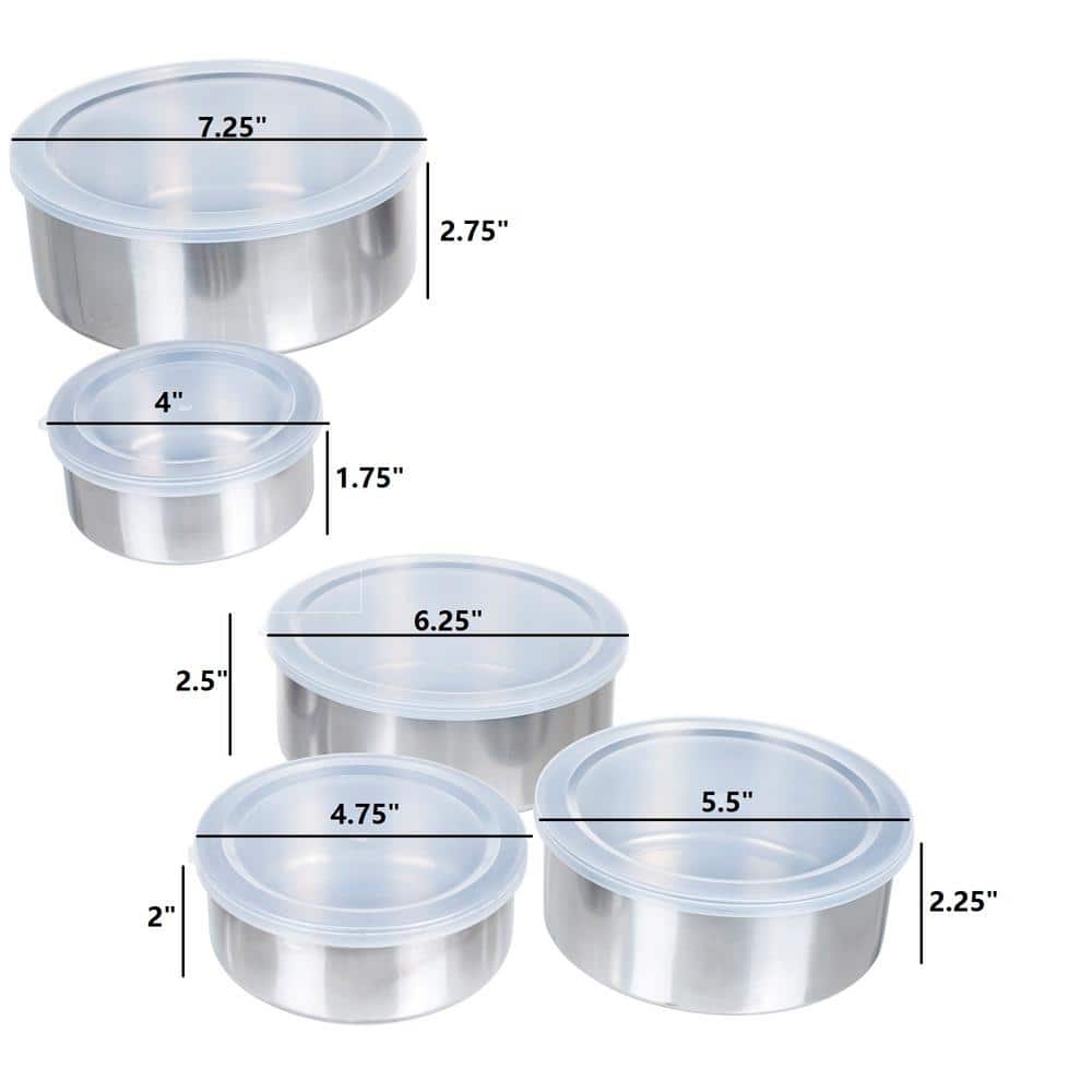5-Piece Stainless Steel Bowl Set with Lids - Hercitys