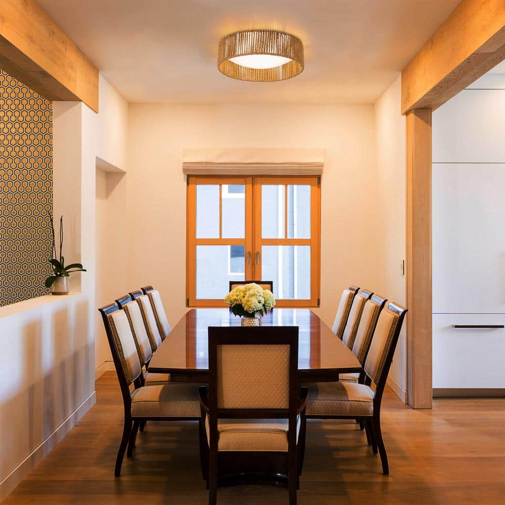 14.25 in. White Dimmable 24-Watt Selectable LED Flush Mount 3000K/4000K/5000K with Paper Rope - Hercitys