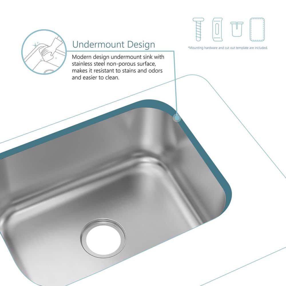 23 in. Undermount Single Bowl 16-Gauge Stainless Steel Kitchen Sink - Hercitys