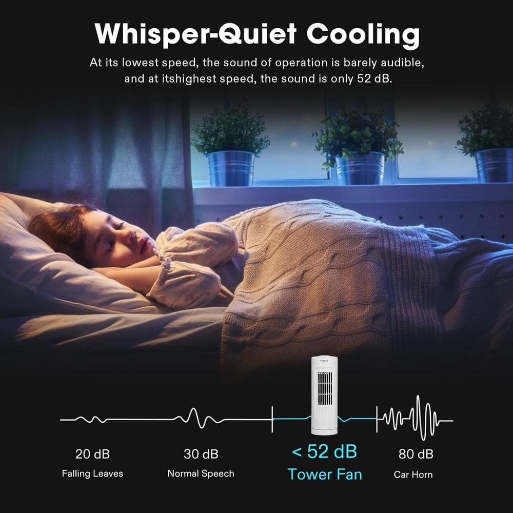 13 in. 3 Fan Speeds 4.45 in Fan Diameter Tower Fan in White with 70° Oscillation - Hercitys