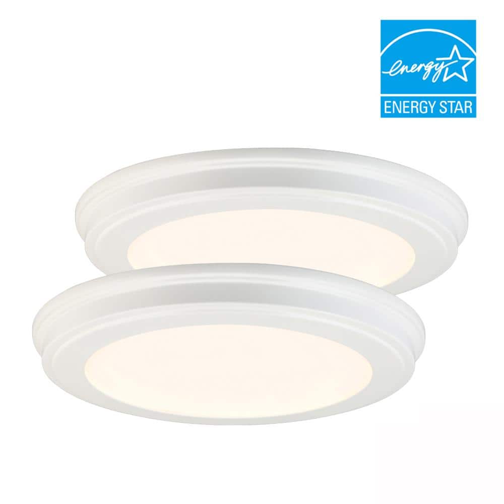 15 in. Matte White 5-CCT LED Round Flush Mount, Low Profile Ceiling Light (2-Pack) - Hercitys