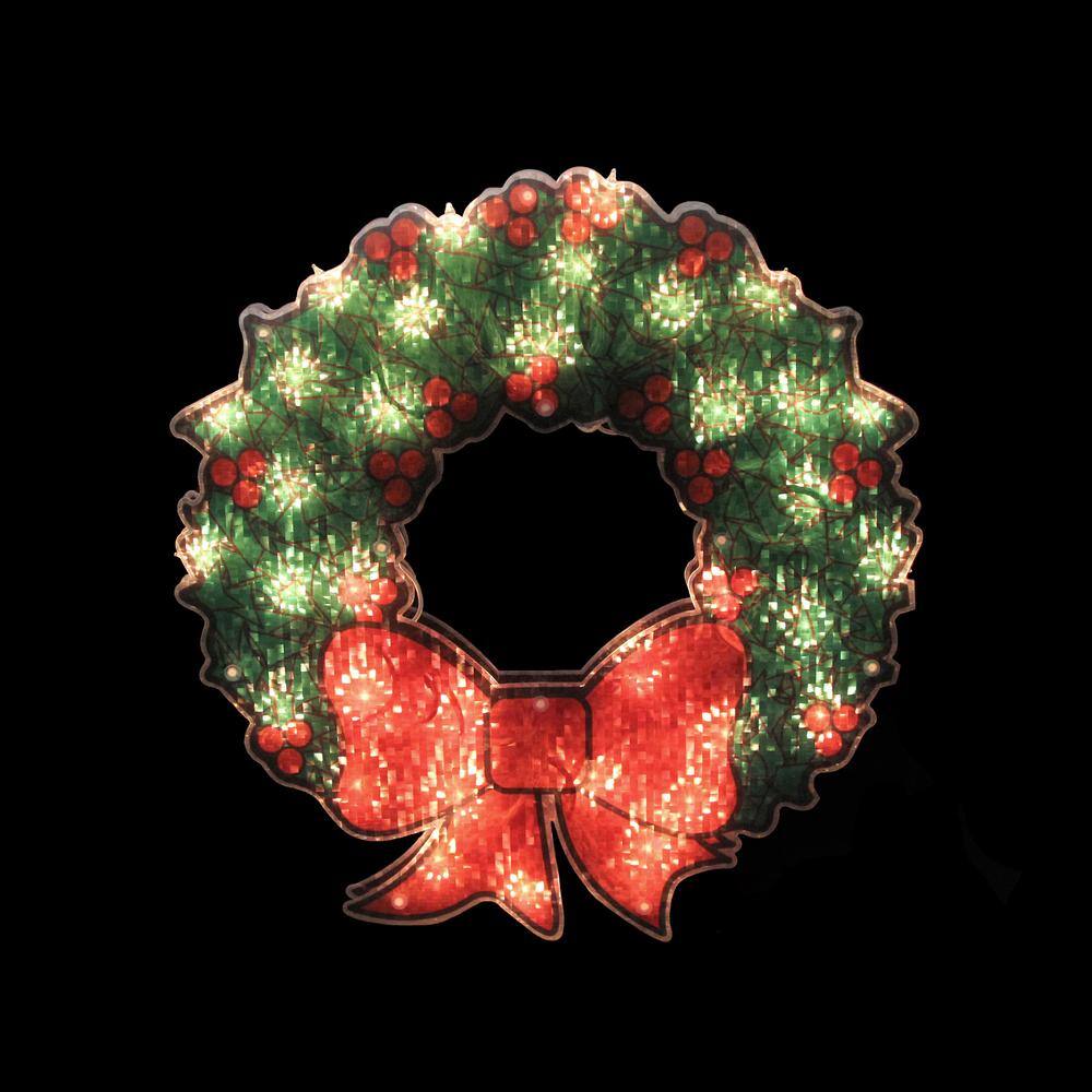 15 in. Lighted Holographic Christmas Wreath Window Silhouette Decoration - Hercitys