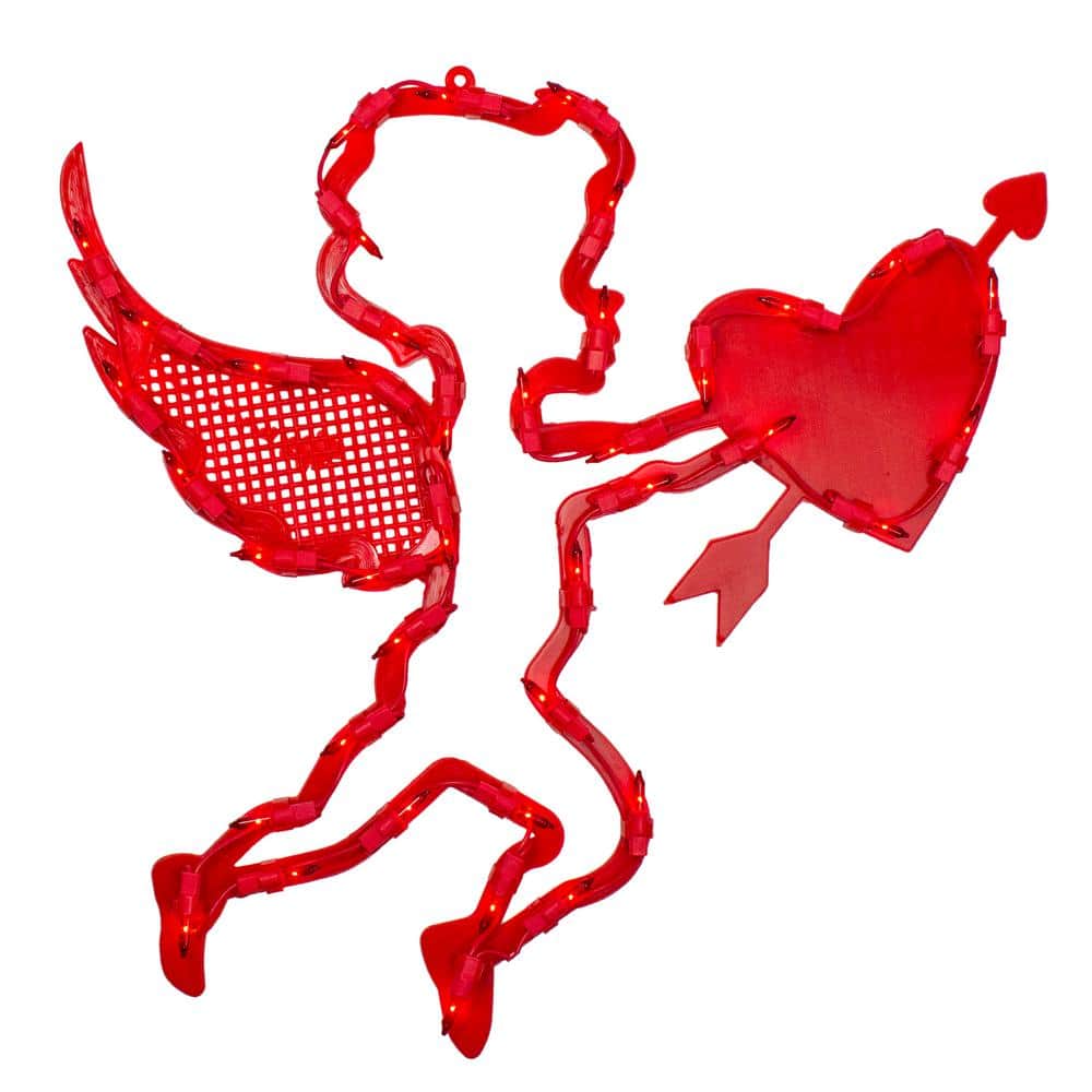 17 in. Lighted Valentine’s Day Cupid with Heart Window Silhouette - Hercitys