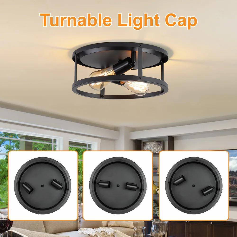 12.7 in. 2-Light Farmhouse Black Flush Mount Ceiling Light with No Bulbs Included (2-Pack) - Hercitys