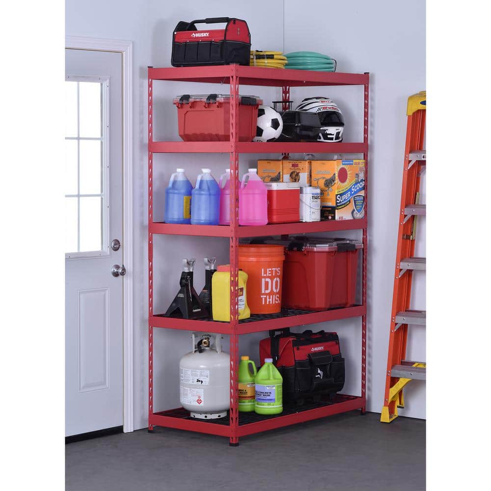 5-Shelf Metal Heavy-Duty Adjustable Garage Storage Shelving Unit in Red (48 in. W x 78 in. H x 24 in. D) - Hercitys