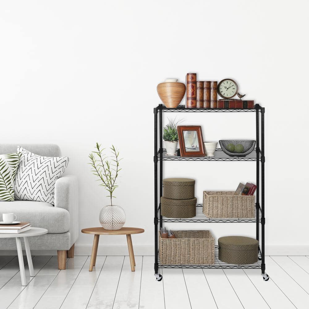 4-Tier Steel Wire Shelving System in Black (36 in. W x 14 in. D x 56.5 in. H) - Hercitys