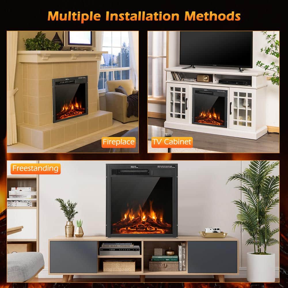 22.5 in. Wall-Mount Electric Fireplace TV Stand Heater Inserts Recessed Ultra Thin Log Flame 1500W - Hercitys
