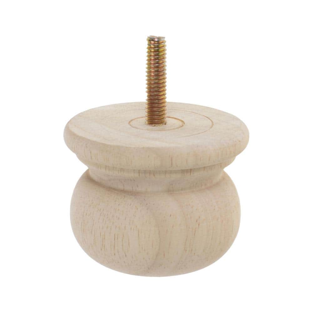 2 in. x 2-1/2 in. Unfinished Solid Hardwood Round Bun Foot (4-Pack) - Hercitys