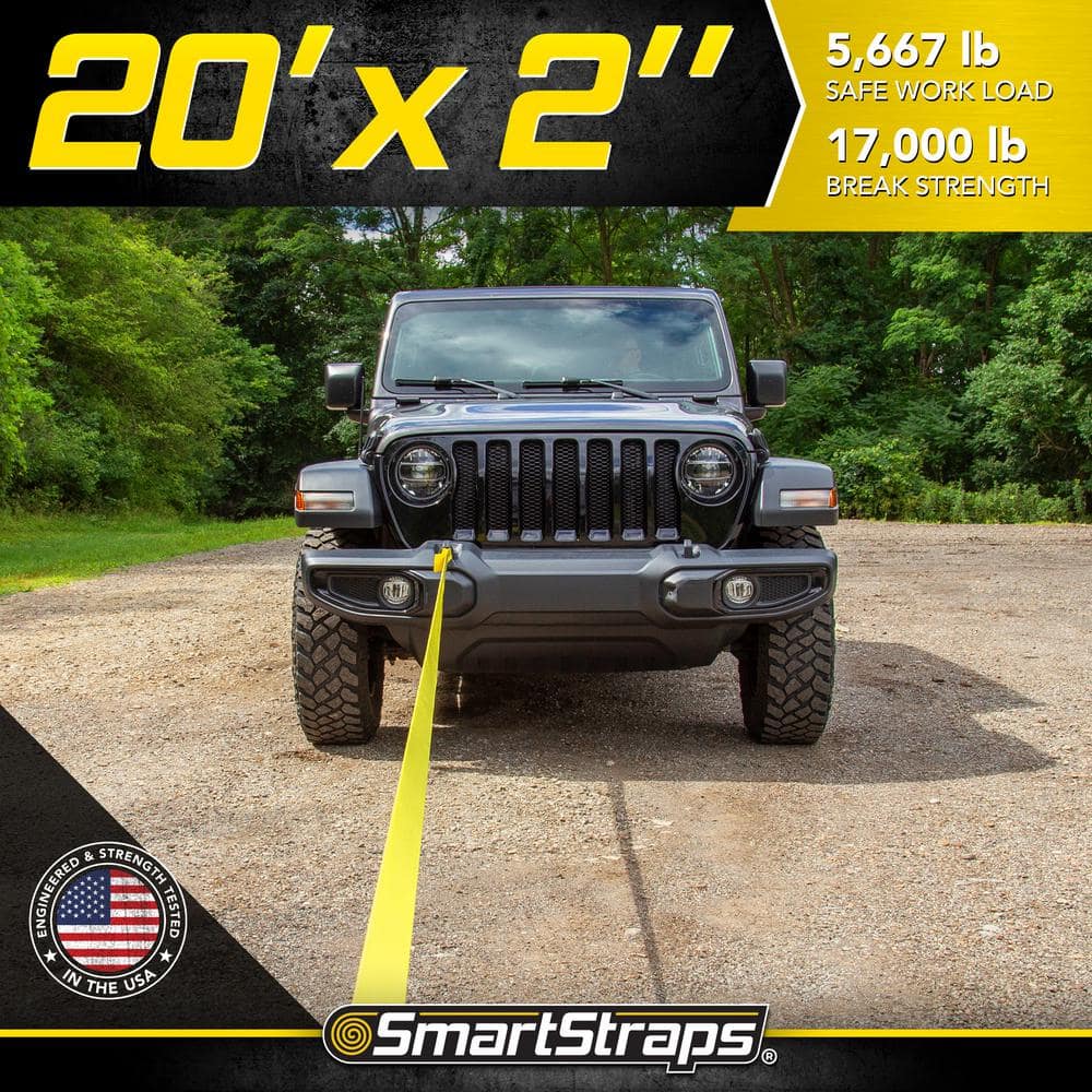 20 ft. x 2 in. 5,667 lbs. Working Load Limit Yellow Tow Rope Strap with Loop Ends - Hercitys