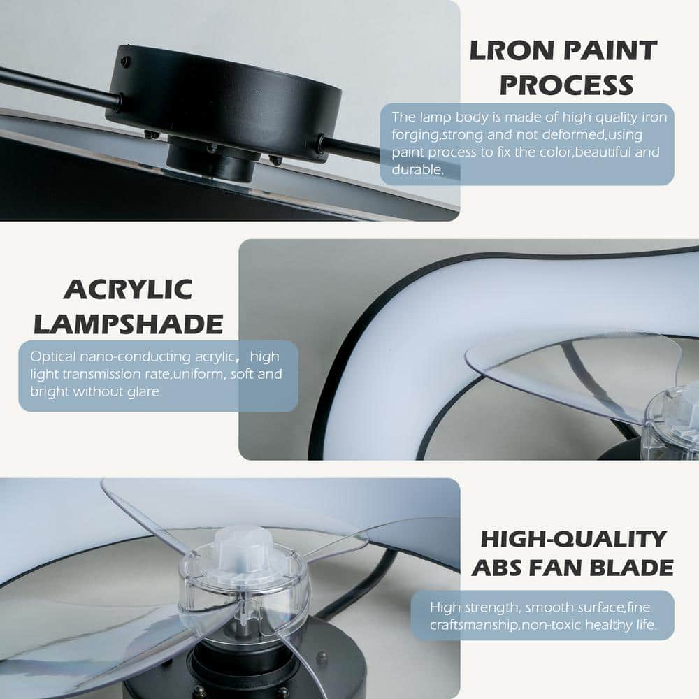 13.39 in. Black Simple Luxury Modern Style LED Recessed Ceiling Fan Light - Hercitys