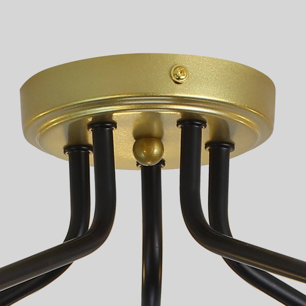 22.16 in. 5-Light Black/Gold Semi-Flush Mount with No Bulbs Included - Hercitys