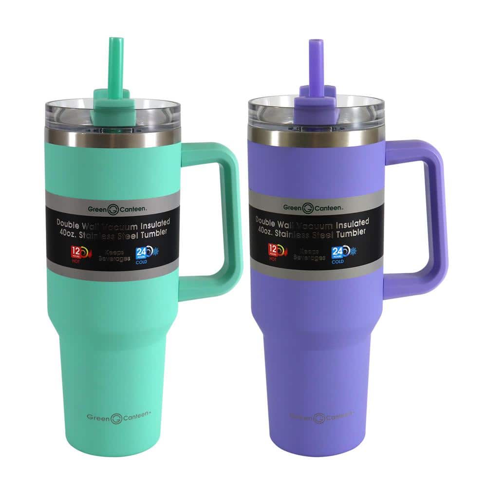 40 oz. Double Wall Stainless Steel Teal/Purple Tumbler with Handle (2-Pack) - Hercitys