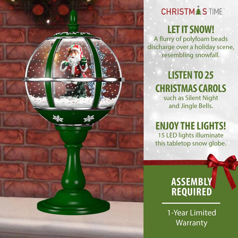 23 in. Christmas Musical Snow Globe with Santa Scene, Cascading Snow and Christmas Carols - Hercitys