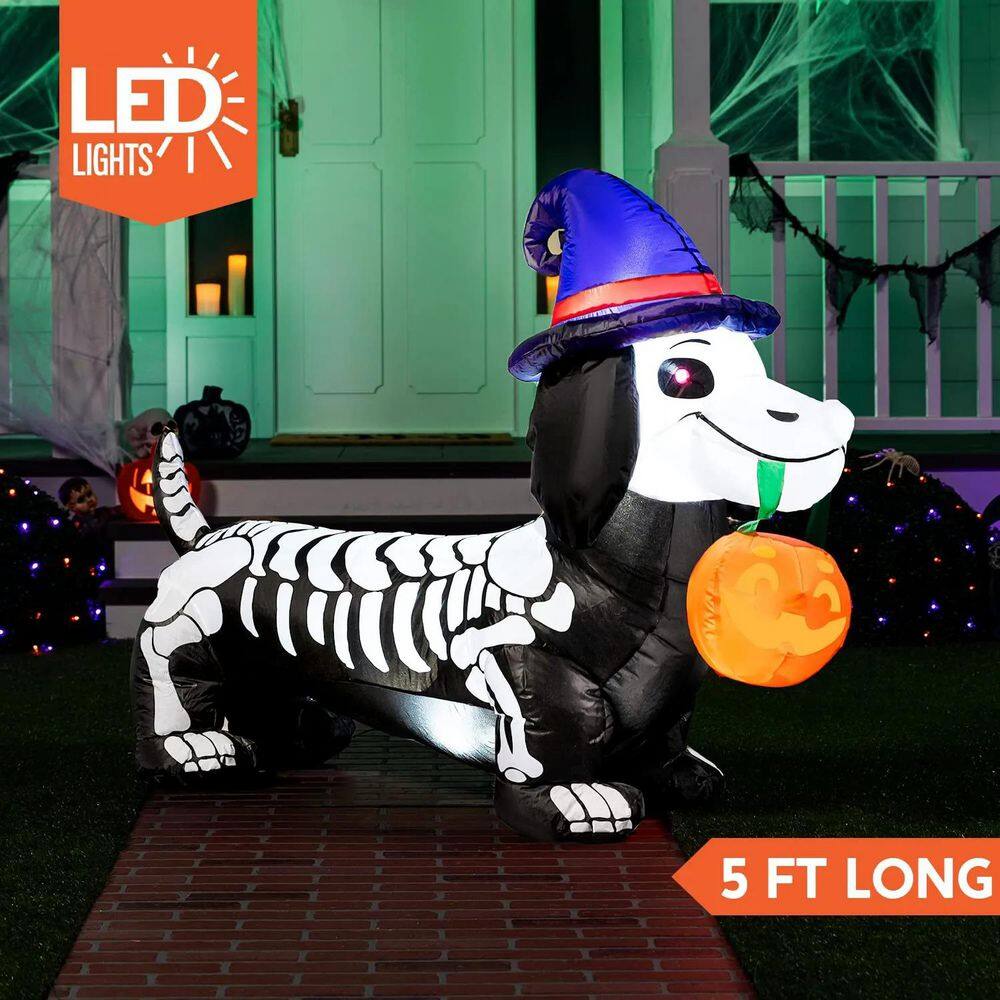 5 ft. LED Halloween Skeleton Dog and Pumpkin Inflatable - Hercitys