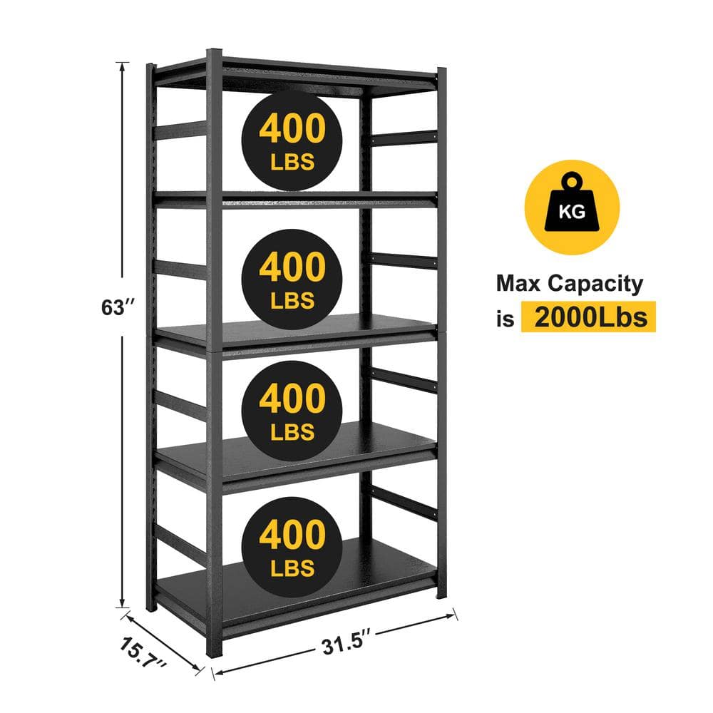 31.5 in. W x 15.7 in. D x 63 in. H Heavy Duty Metal Shelving – 5-Tier Storage Shelves for Kitchen, Garage, Pantry - Hercitys
