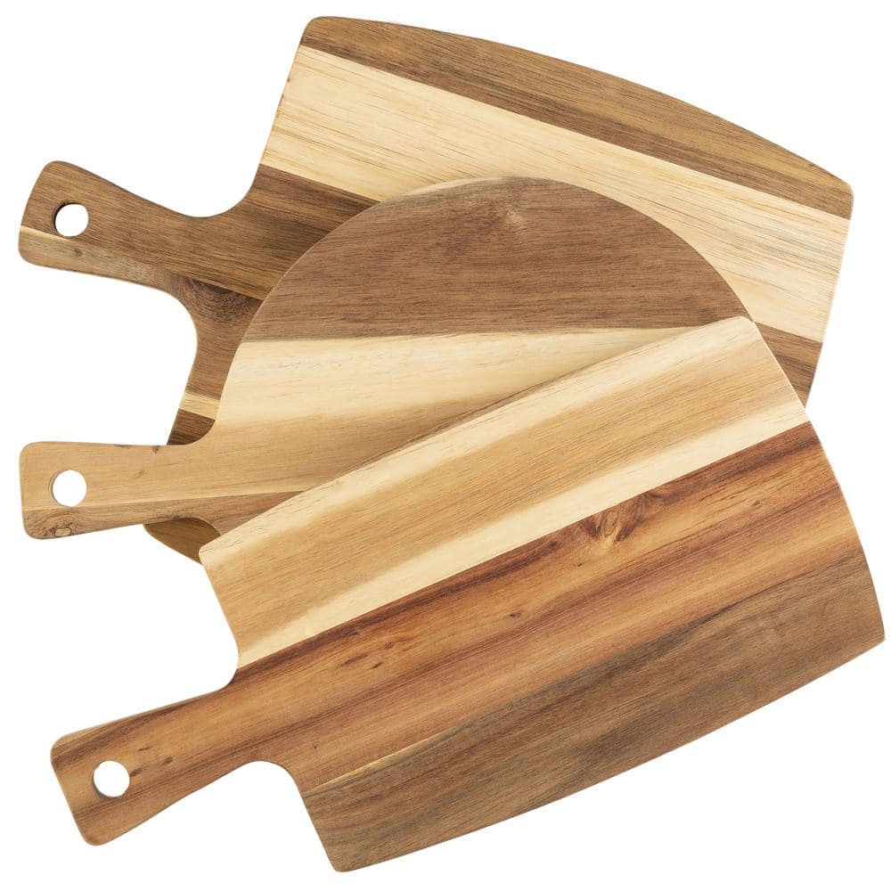3-Piece Acacia Wood Cutting Board Set with Handles - Hercitys