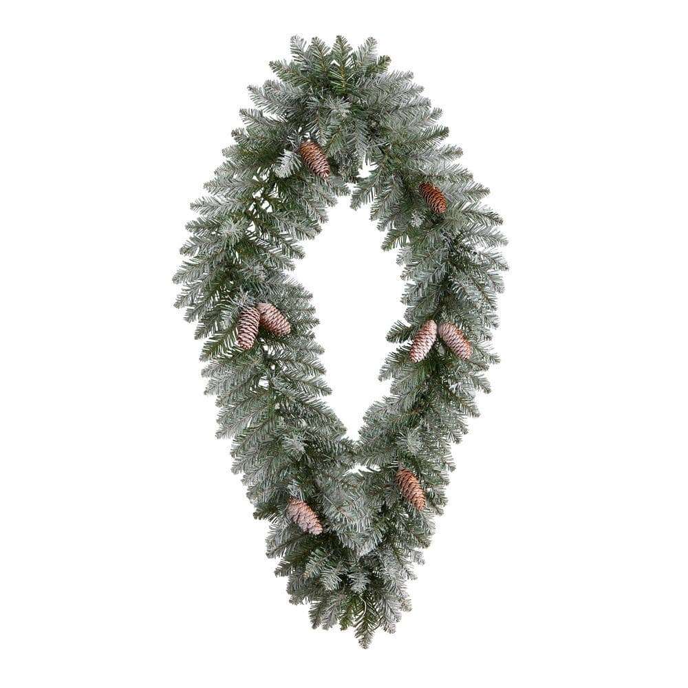36 in. Prelit LED Geometric Diamond Frosted Artificial Christmas Wreath with Pinecones and 50 Warm White LED Lights - Hercitys